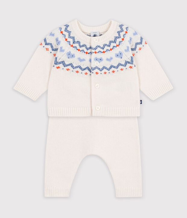 Completo in maglia jacquard fantasia neonato blu/blu