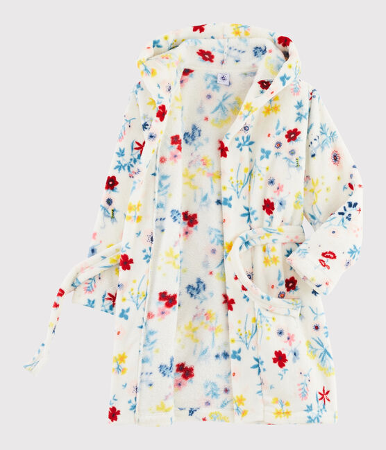 Vestaglia a fiori in pile da bambina bianco MARSHMALLOW/bianco MULTICO