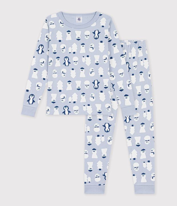 Pigiama molto aderente in cotone con stampa bambino blu/multicolore