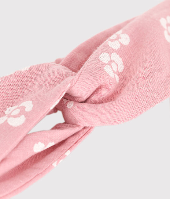 Bandeau bébé en gaze de coton imprimé fleurs rosa CHARME/bianco MARSHMALLOW