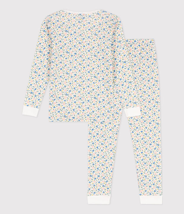 Pigiama bambina in cotone aderente bianco/multicolore