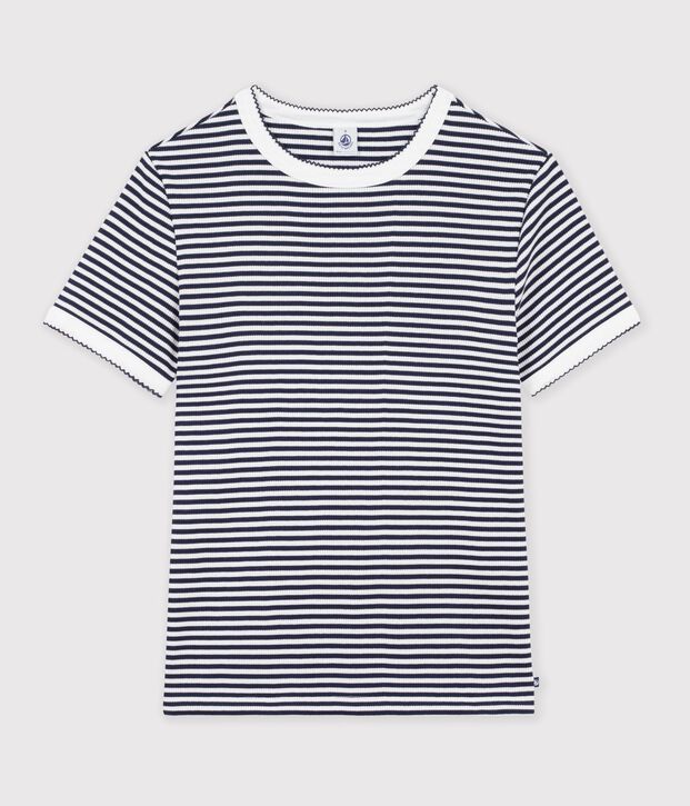 T-shirt a maniche corte in cotone a righe donna blu/bianco
