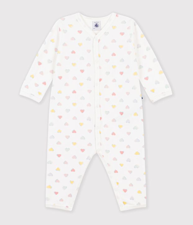 Pigiama in ciniglia senza piedini con stampa a cuori neonato bianco/multicolore