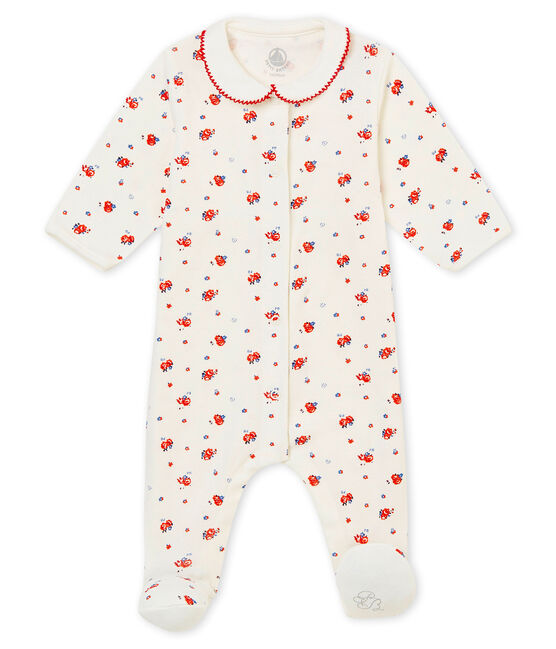 Tutina stampata per bebé femmina a costina 1x1 grattata bianco MARSHMALLOW/bianco MULTICO