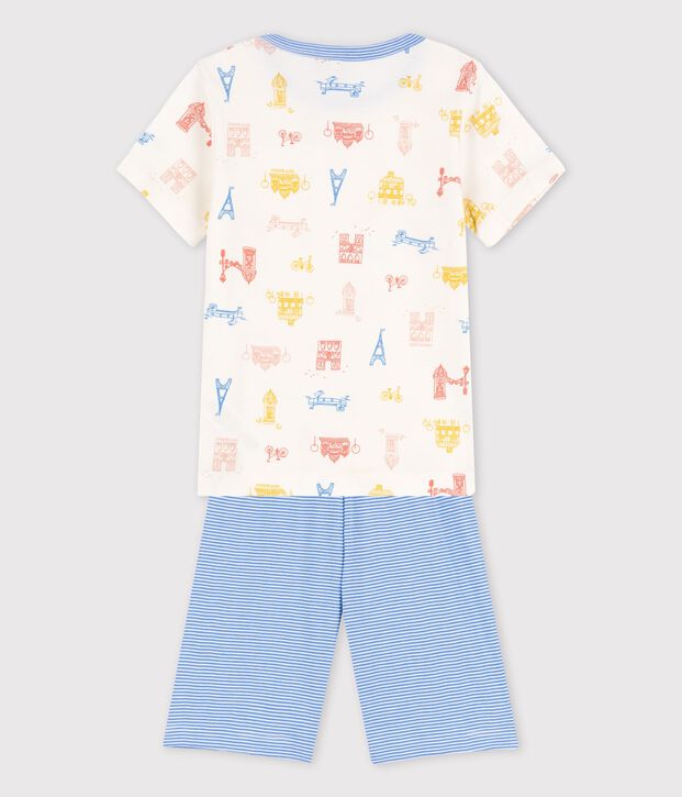 Pigiama corto Parigi bambino in cotone bianco/multicolore