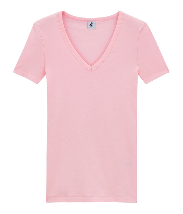 T-shirt donna scollo a V In costina originale 1X1 rosa