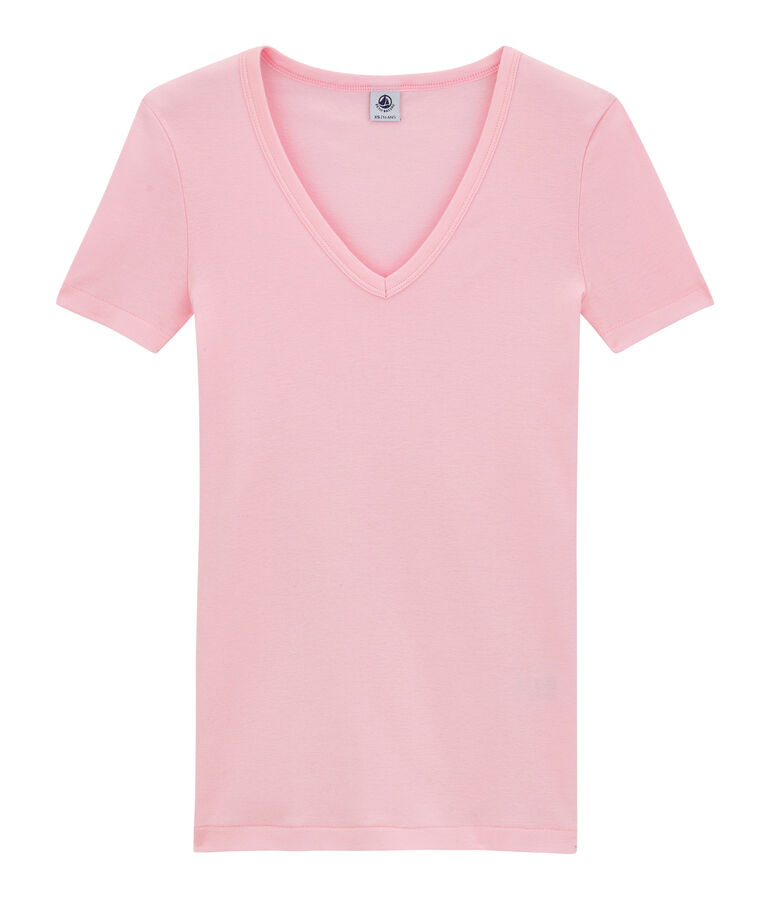 T-shirt donna scollo a V In costina originale 1X1 rosa BABYLONE