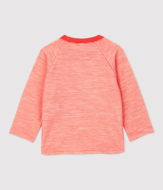 Tee-shirt in lana e cotone bebè. arancione OURSIN/bianco MARSHMALLOW
