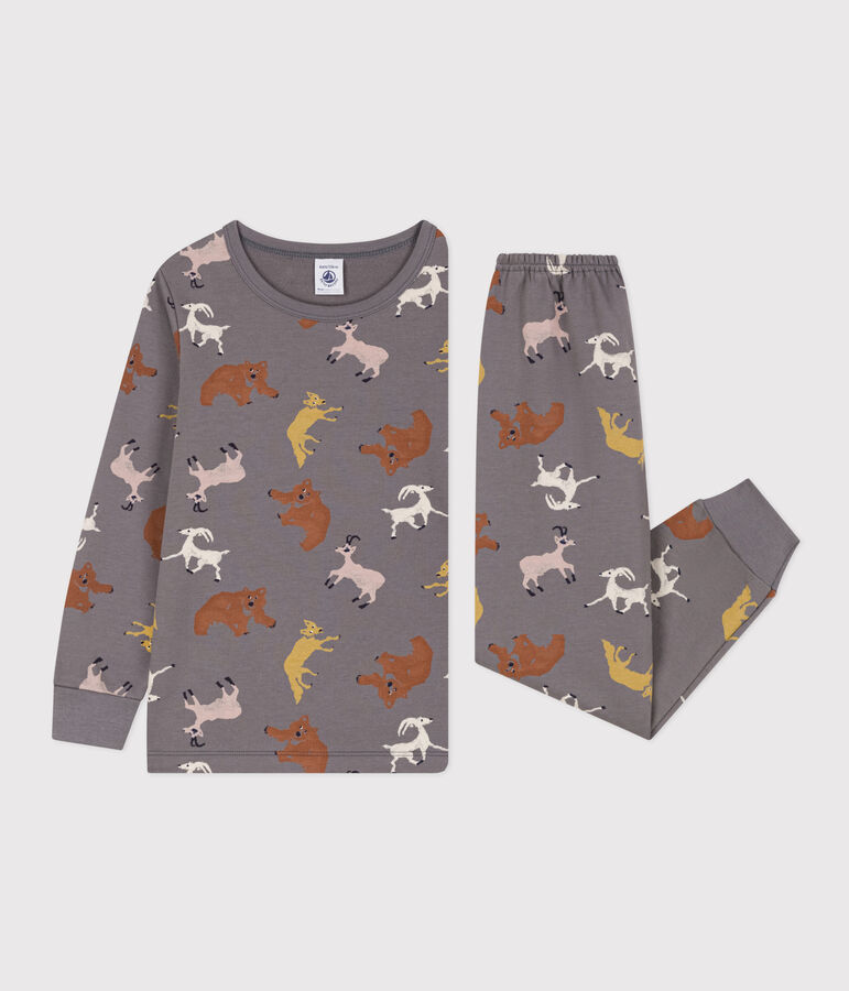 Pigiama bambino unisex in tessuto felpato con animali grigio/multicolore
