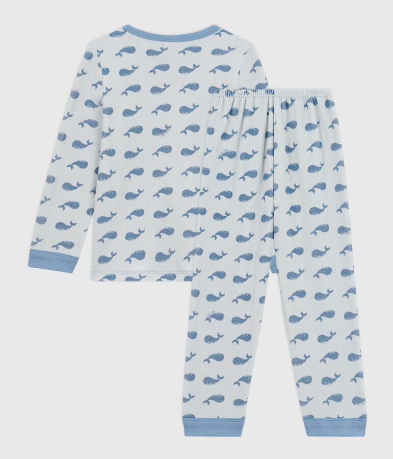 Pigiama bambino in ciniglia con balene stampate blu/blu