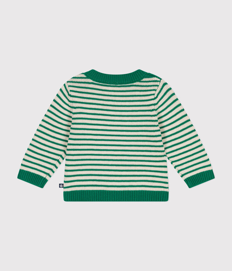 Pullover in maglia di lana e cotone neonato verde/ecru