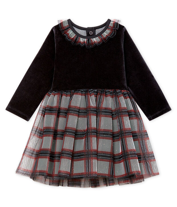 Abito bi-materiale a maniche lunghe da beb&egrave; femmina nero/multicolore