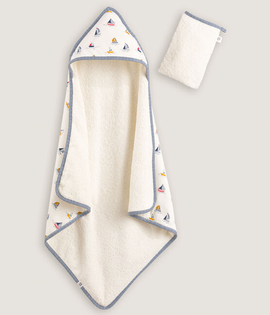 Telo da bagno e guanto bebè con motivo marino bianco MARSHMALLOW/blu MEDIEVAL/ MULTICO