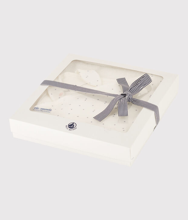 Asciugamano quadrato da bagno e doudou in cotone bianco/grigio
