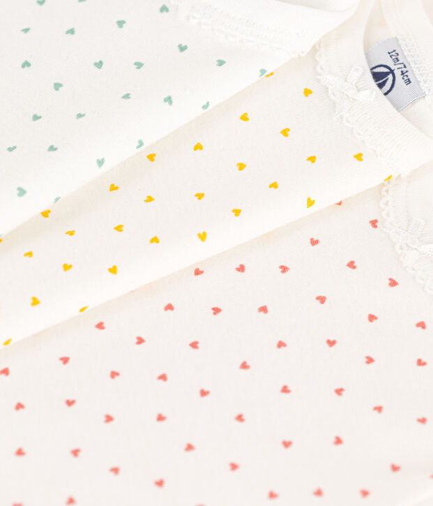 Confezione da 3 body manica corta con cuori in cotone multicolore
