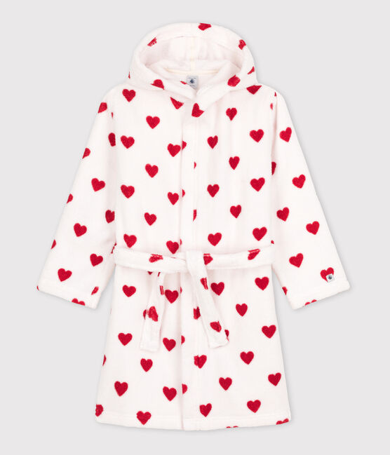 Accappatoio bimbo/bimba in spugna con motivo cuore bianco MARSHMALLOW/rosso TERKUIT