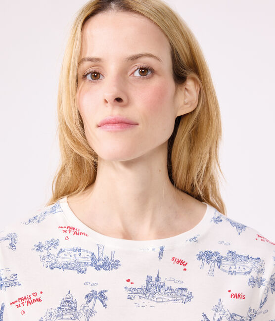 Pigiama corto in cotone stampato Parigi donna bianco MARSHMALLOW/bianco MULTICO