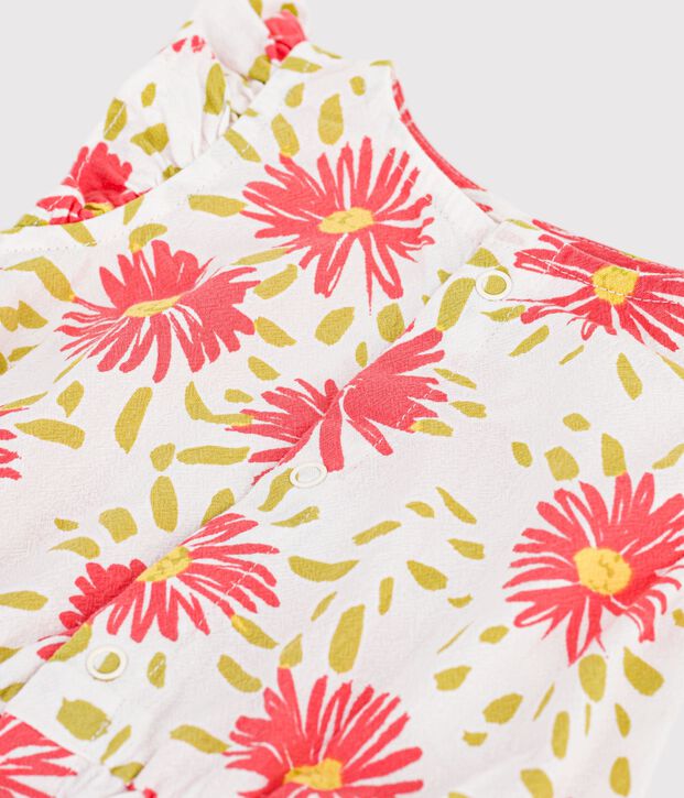 Tutina corta in cotone con stampa a fiori neonata bianco/multicolore