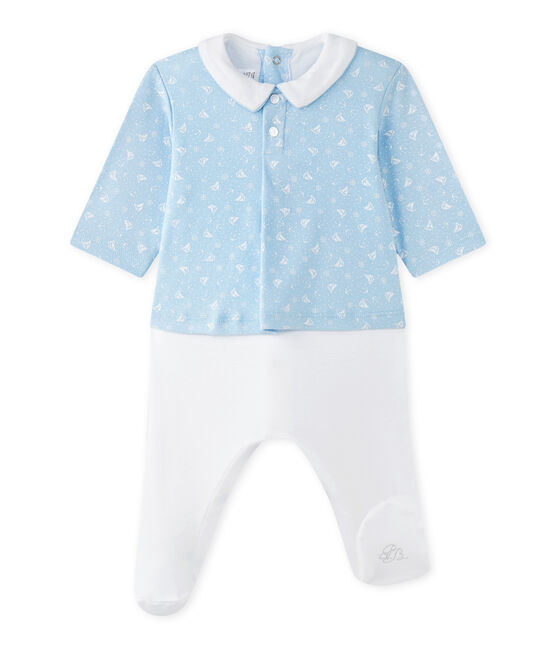 Tutina per bebé maschio doppio tessuto blu TOUDOU/bianco ECUME