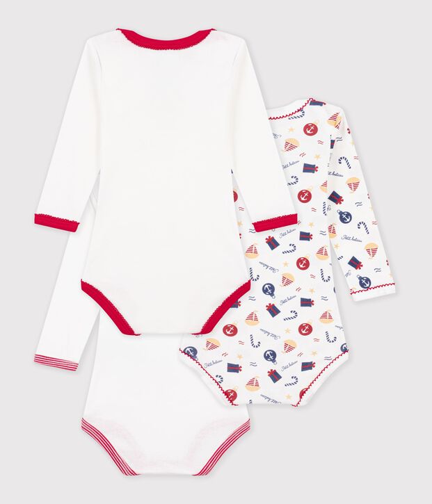 Lot de bodies manches longues en coton imprim&eacute; multicolore