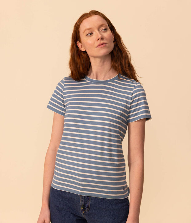 T-shirt LE DROIT girocollo in cotone Donna blu/ecru