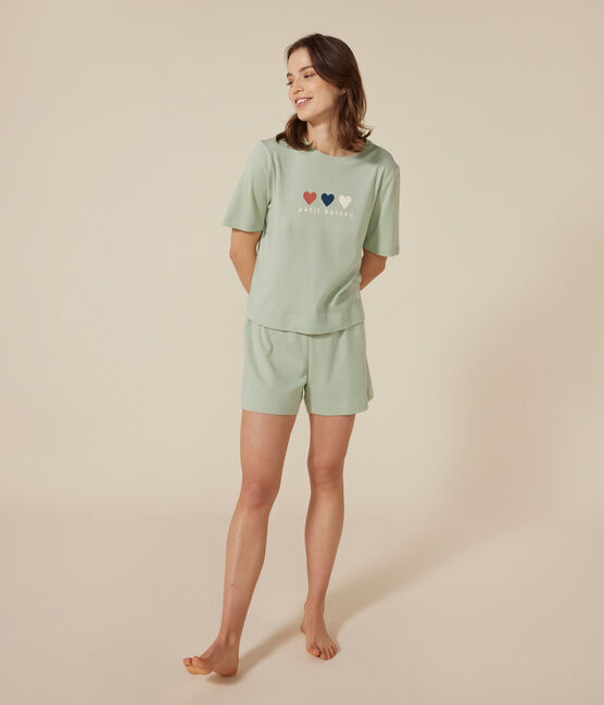 Pigiama short e t-shirt in cotone a tinta unita donna verde HERBIER