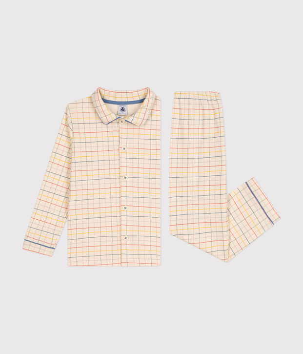 Pigiama in cotone con stampa a quadri bambino ecru/multicolore