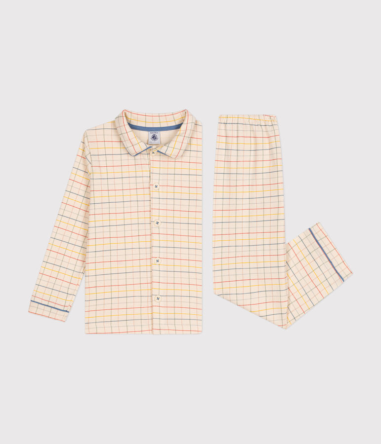 Pigiama in cotone con stampa a quadri bambino ecru/multicolore