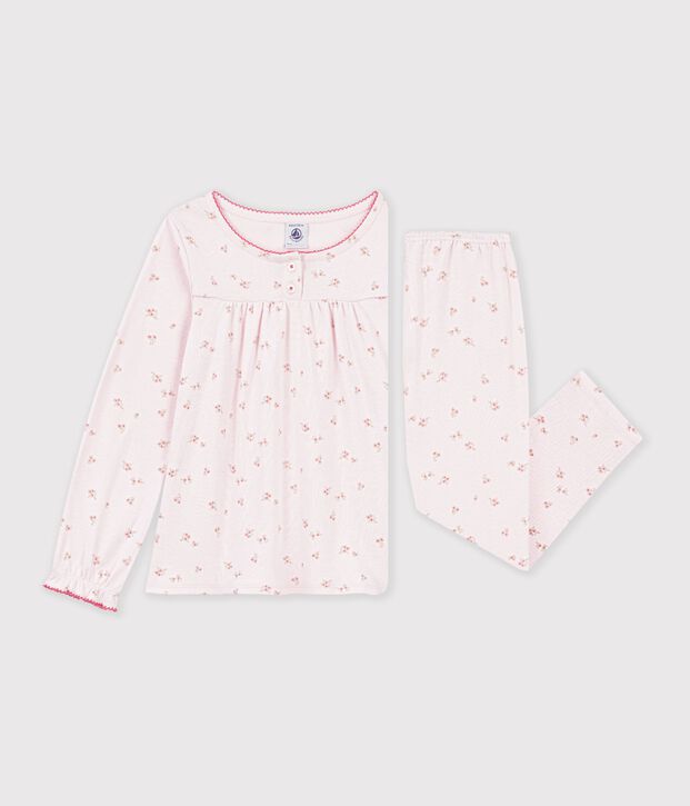 Pigiama arricciato in cotone a fiori bambina rosa/multicolore