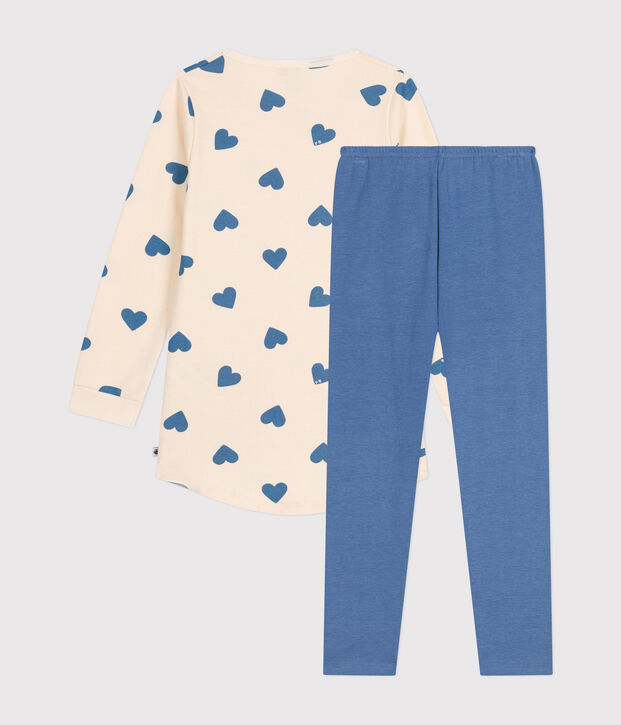 Camicia da notte in tessuto felpato spazzolato con cuoricini stampati bambino blu/ecru