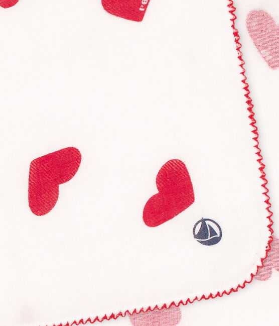 FAZZOLETTO CUORE BEBÈ IN GARZA DI COTONE bianco MARSHMALLOW/rosso TERKUIT