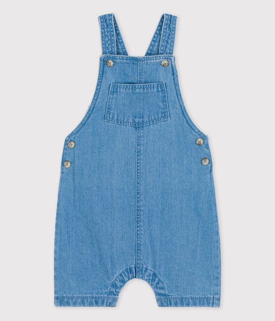 Salopette corta bebè in denim biologico leggero blu DENIM CLAIR