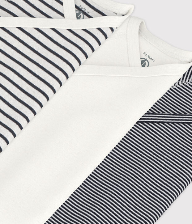 CONFEZIONE DA 3 BODY INCROCIATI A MANICHE CORTE, A RIGHE, IN COTONE, PER NEONATI multicolore