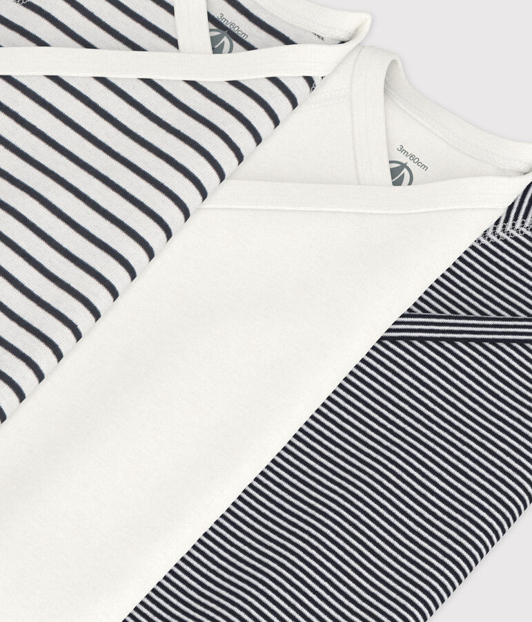 CONFEZIONE DA 3 BODY INCROCIATI A MANICHE CORTE, A RIGHE, IN COTONE, PER NEONATI variante 1