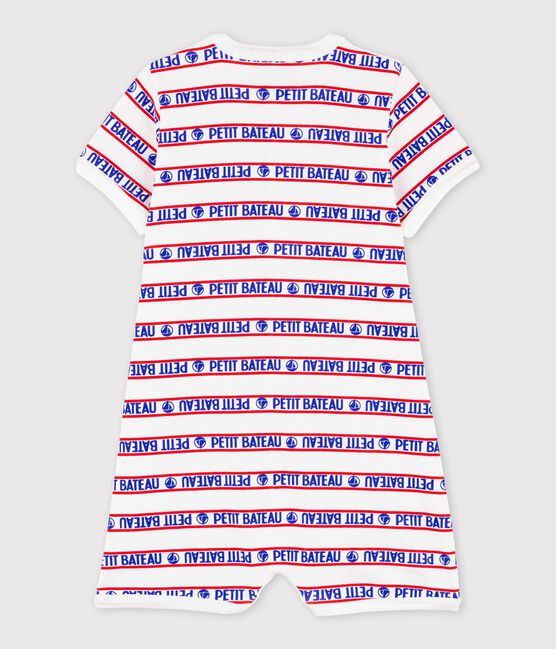 Tutina corta Petit Bateau bebè in cotone bianco MARSHMALLOW/rosso TERKUIT/ MULTICO