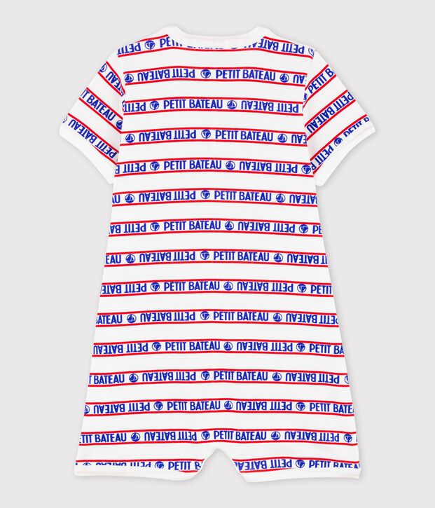 Tutina corta Petit Bateau beb&egrave; in cotone bianco/rosso/multicolore