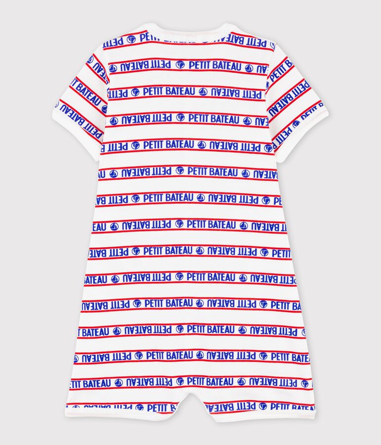 Tutina corta Petit Bateau beb&egrave; in cotone bianco/rosso/multicolore
