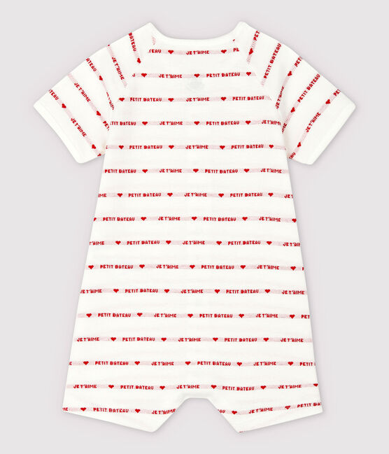 Tuta corta "Petit Bateau Je t'aime" in jacquard di cotone biologico bianco MARSHMALLOW/rosso PEPS