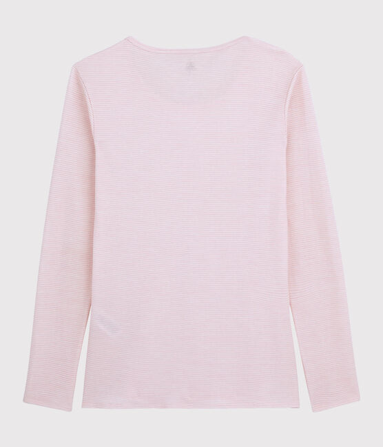 T-shirt in lana e cotone Donna rosa CHARME/bianco MARSHMALLOW