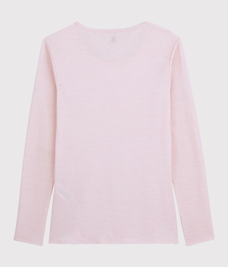T-shirt in lana e cotone Donna rosa/bianco