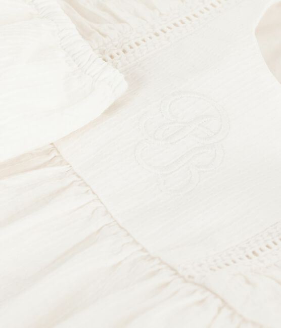 Abito senza maniche in cotone tinta unita ricamato, con bloomer abbinato neonata bianco ECUME