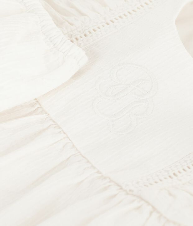 Abito senza maniche in cotone tinta unita ricamato, con bloomer abbinato neonata bianco