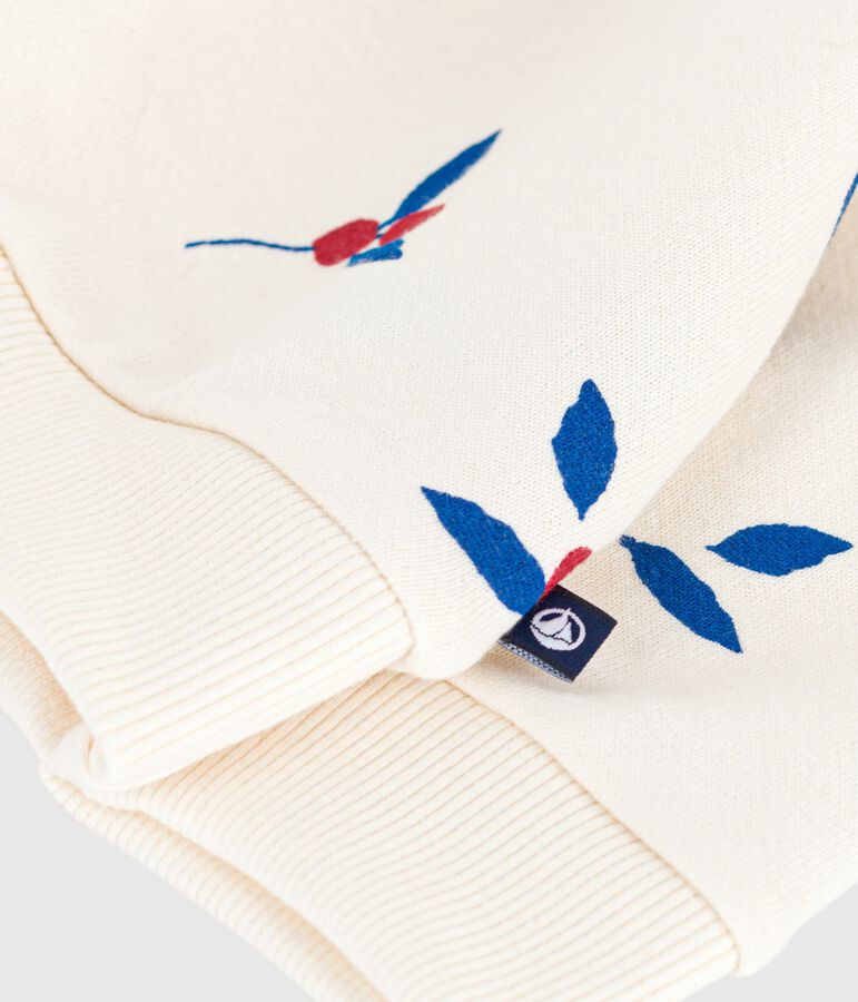 Felpa in cotone con bacche stampate e volant bambina ecru/multicolore