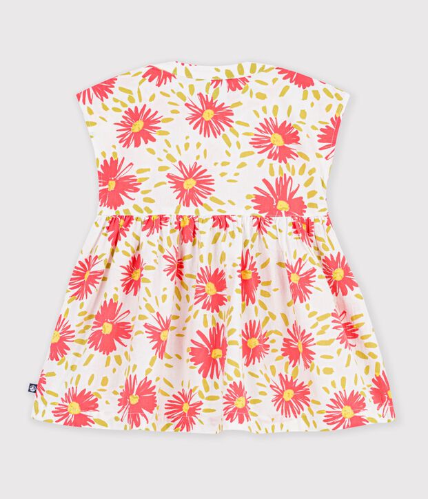 Abito a maniche corte in cotone stampato neonata bianco/multicolore