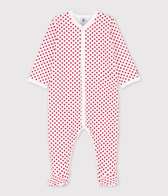 Tutina bebè a costine a pois bianco ECUME/rosso TERKUIT