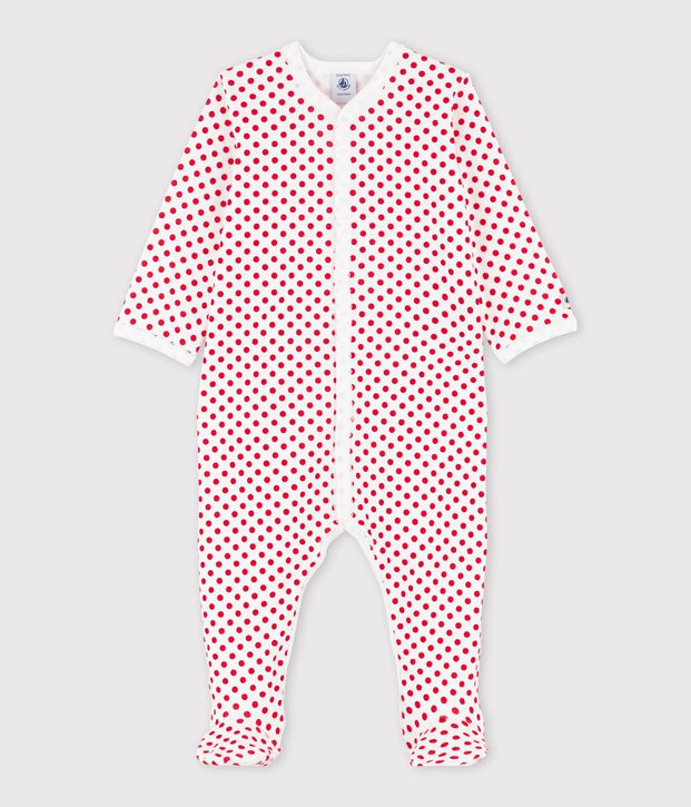 Tutina beb&egrave; a costine a pois bianco/rosso