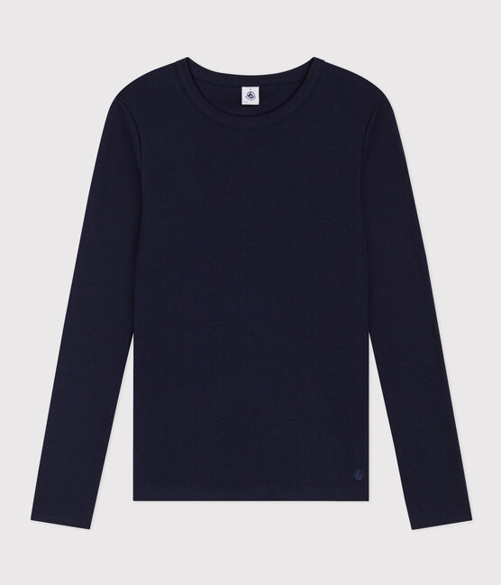T-shirt Iconica a maniche lunghe a coste tinta unita donna blu SMOKING