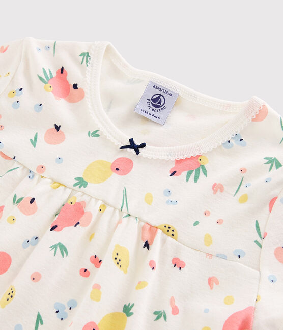 Pigiama corto fantasia frutta estiva bambina in cotone biologico bianco MARSHMALLOW/bianco MULTICO