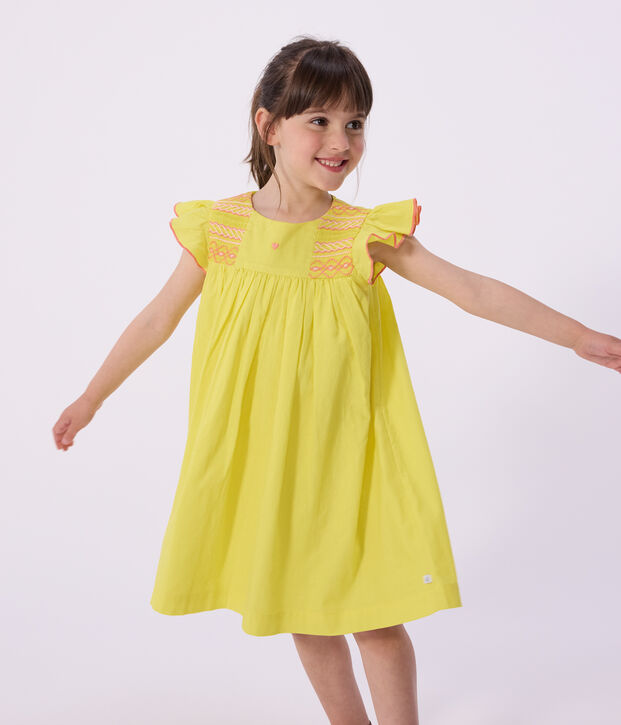 Abito a maniche corte in cotone bambina giallo