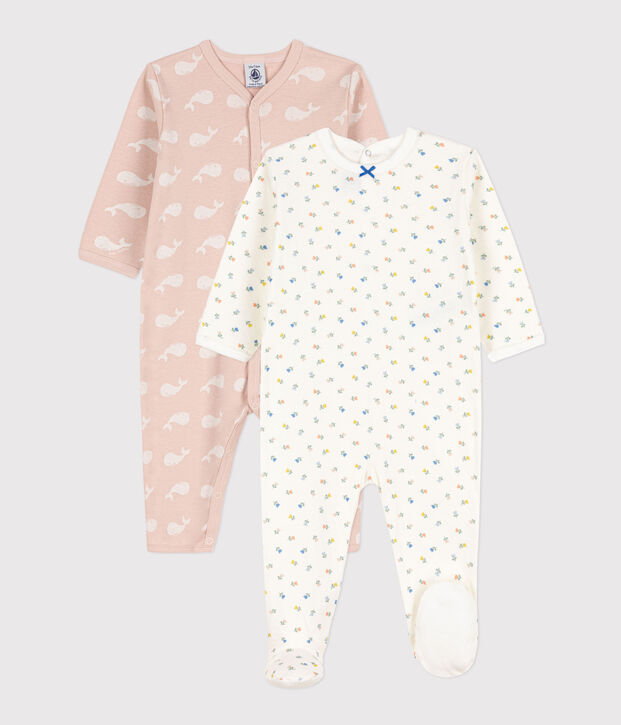 Set di due tutine pigiama in cotone a fiori con balene rosa multicolore